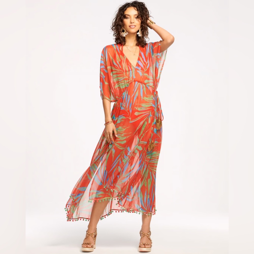RAMY BROOK Printed Kramer Coverup Maxi Dress in Red Leaf XXS